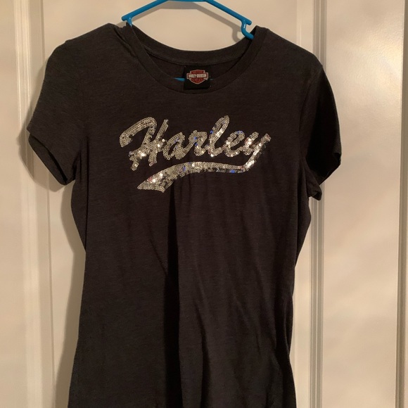 Gray Sequined Harley Davidson Top - Picture 1 of 2